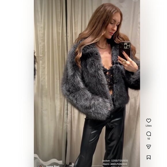 Zara Women SHORT FAUX FUR TOGGLE COAT Dark charcoal gray S NWT - Picture 3 of 15